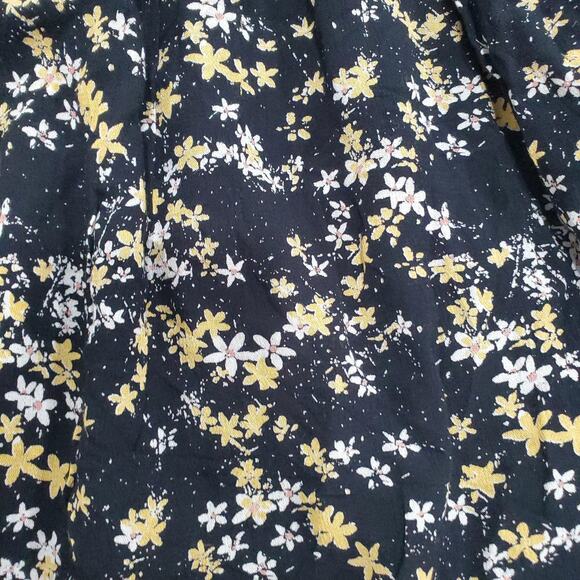 Intimately Free People Bodysuit Womens Large Black Floral Puff Sleeve Ruched - Picture 7 of 12